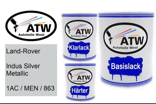 Land-Rover, Indus Silver Metallic, 1AC / MEN / 863: 1L Lackdose + 1L Klarlack + 500ml Härter - Set, von ATW Autoteile West.